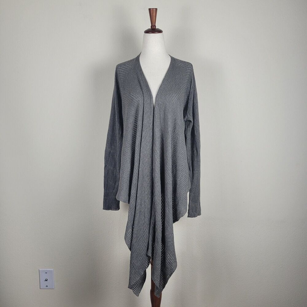 Eileen Fisher Sweater Women Gray Medium Ribbed Knit Angle Front Cardigan Minimal